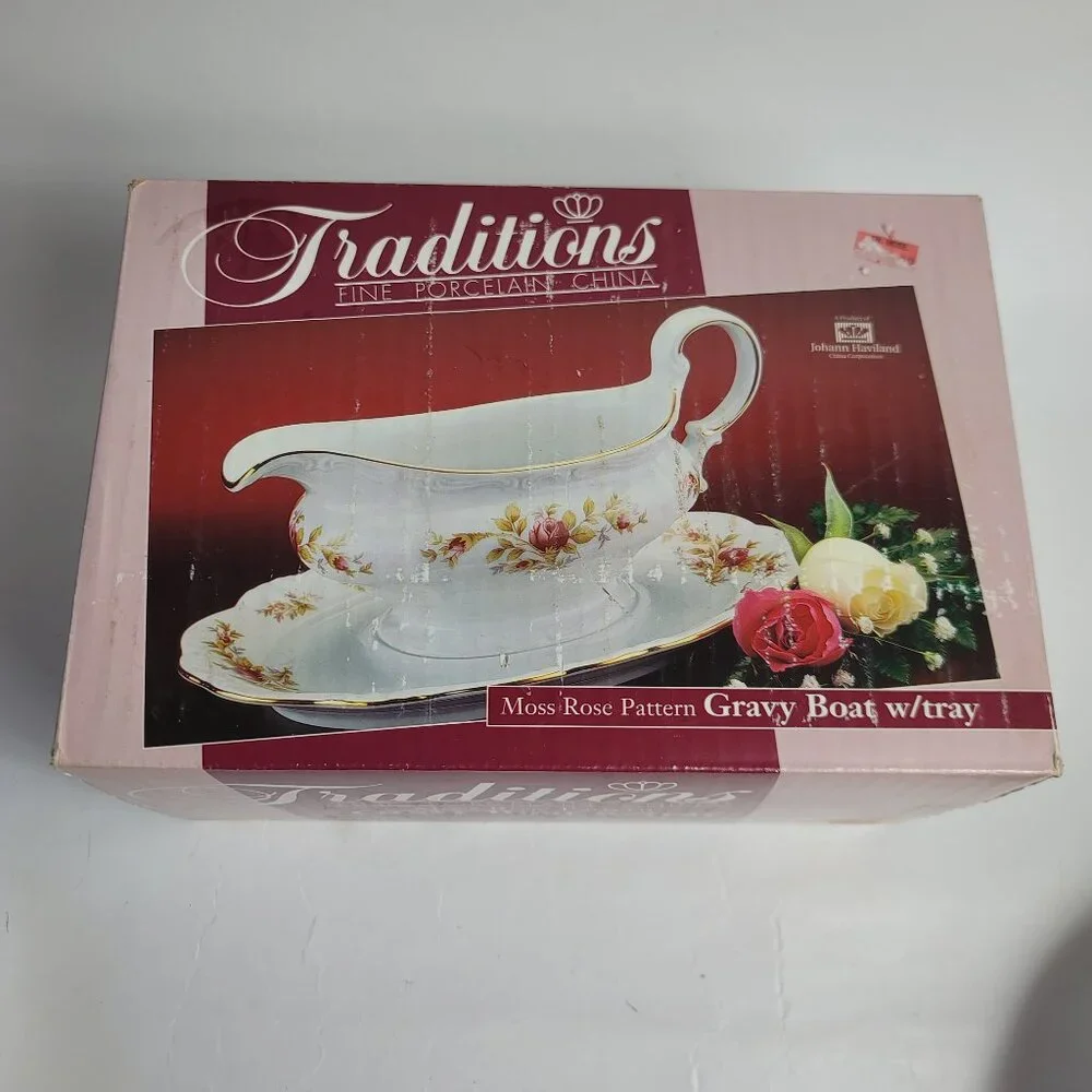 Traditions China Johann Haviland Moss Rose Gravy Boat & Underplate Pink Roses